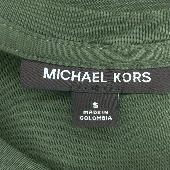 MK Michael Kors Army Green Crewneck Tee Shirt MK logo Prints Men Size Small - Picture 3 of 6